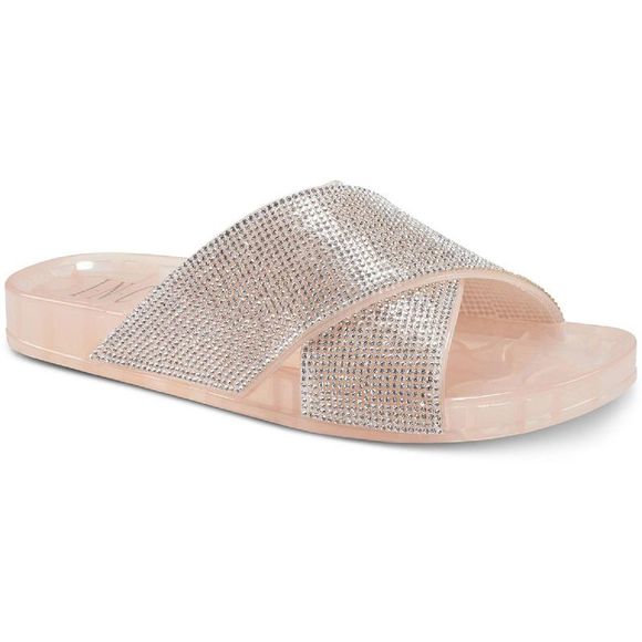 INC Shoes - INC Womens Viraa Pink Slip On Embellished Criss Cross Pool Slides Shoes NWOB